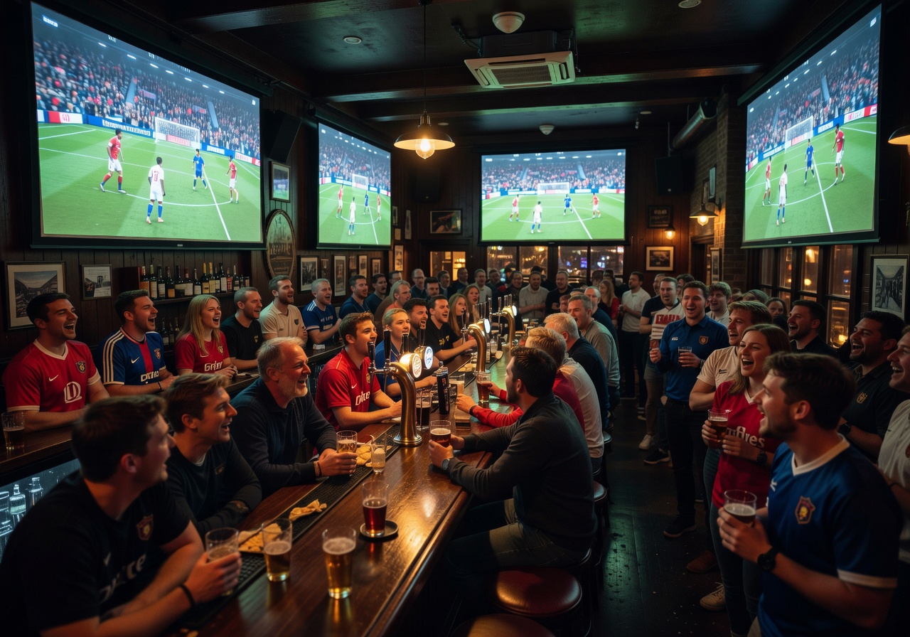 Belushi's London sports bar with big screens showing live football match