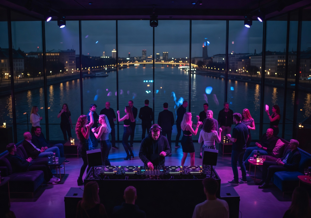 Watergate Club Berlin with panoramic river view and DJ booth